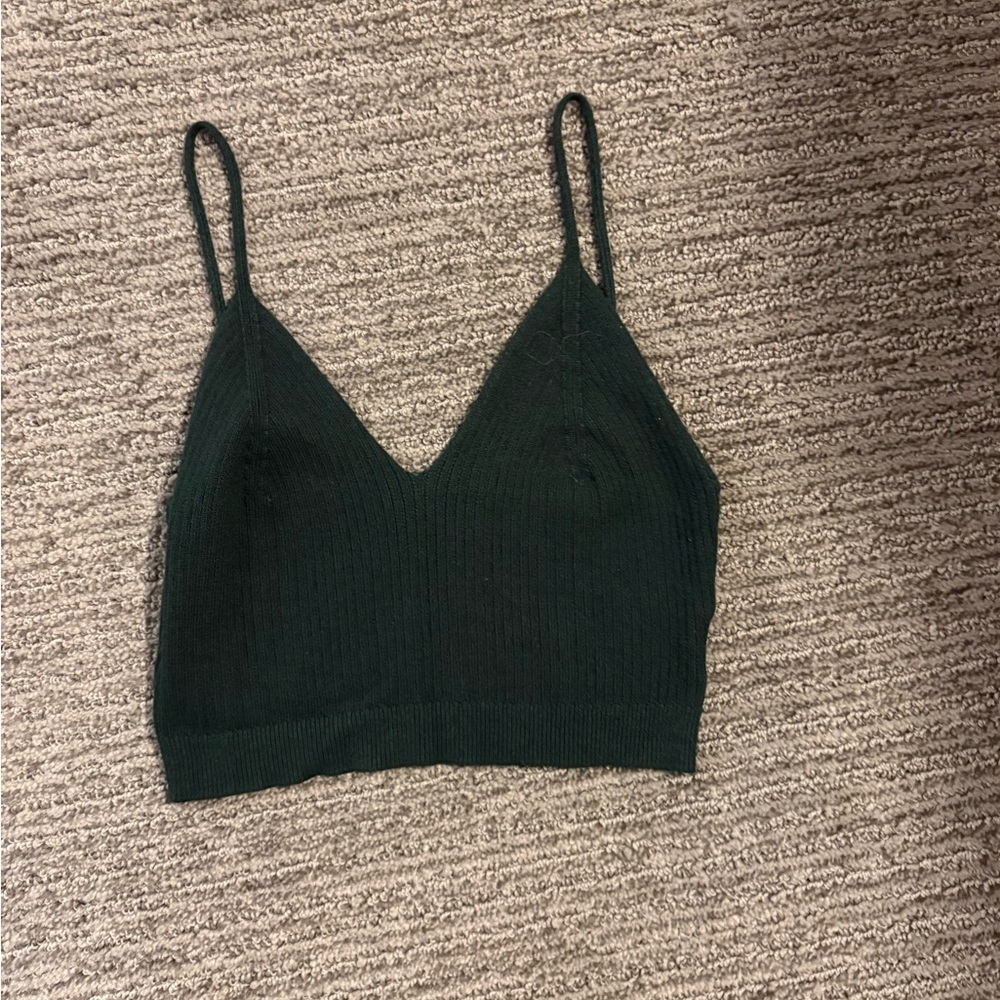 Dark Green Knit Crop Top